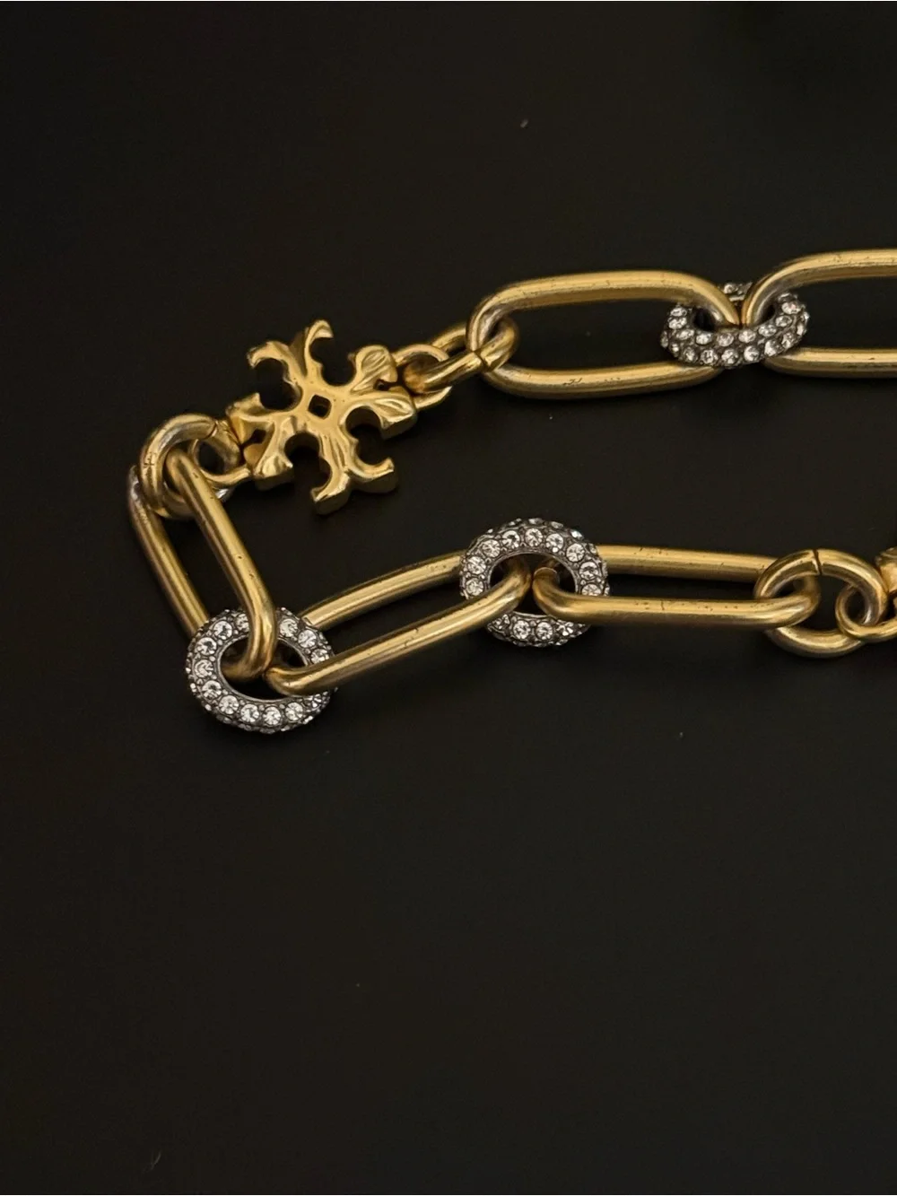 Tory‎ Burch Gold Link Bracelet with Crystal Accents